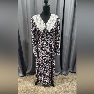 Jessica McClintock Gunne Sax vintage floral print long sleeve dress size small